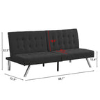 FUTON, CANAPÉ-LIT NOIR, STRUCTURE EN BOIS, PIEDS EN INOX