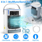 Ventilateur climatiseur portable avec humidificateur par évaporation et brumisateur à 3 vitesses