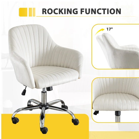 Fauteuil d'appoint moderne pour bureau à domicile, fauteuil de loisirs avec hauteur réglable en velours et roulettes réglables