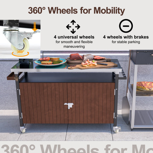 Chariot de barbecue d'extérieur avec plateau en acier inoxydable