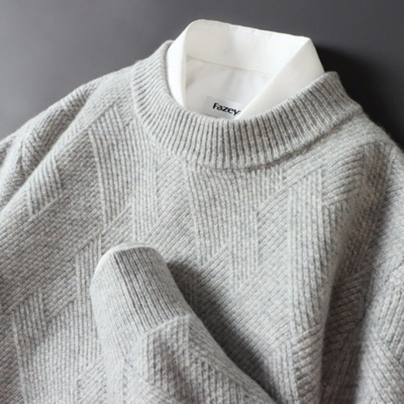 Chemise homme ample en jacquard épais à col rond