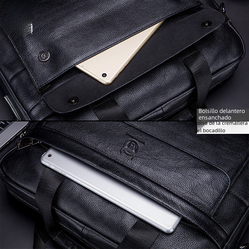 Porte-documents professionnel en cuir véritable pour homme - Sacoche pour ordinateur portable en cuir de vachette