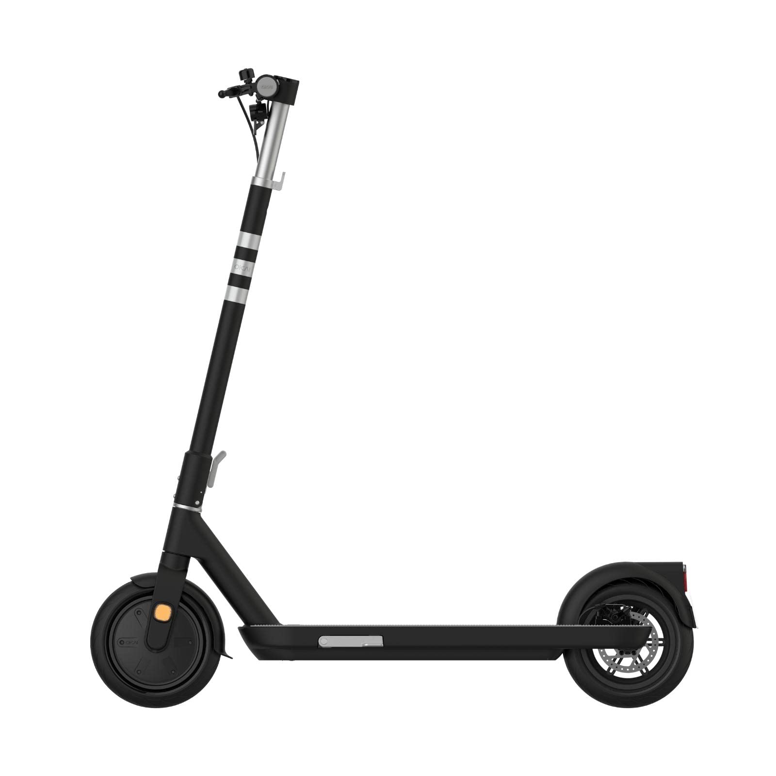 Trottinette électrique OKAI Neon Lite pour adultes, idéale pour les trajets domicile-travail. Vitesse maximale : 25 km/h. Autonomie : 30 km. Légère et équipée d'un éclairage d'ambiance. Puissance maximale : 600 W. Certification UL.