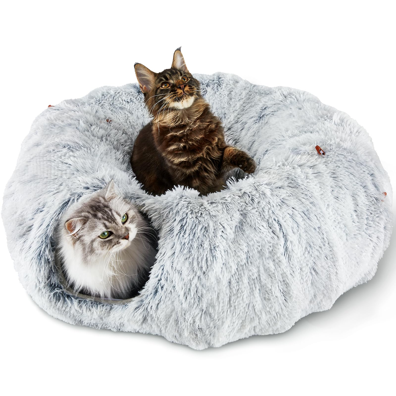 Tunnel pour chat Bininl, grotte pour chat Peekaboo, tunnel en forme de donut avec coussin intérieur circulaire lavable (34 pouces, gris)