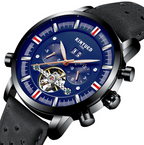 Montre à bracelet en cuir avec grand cadran pour homme