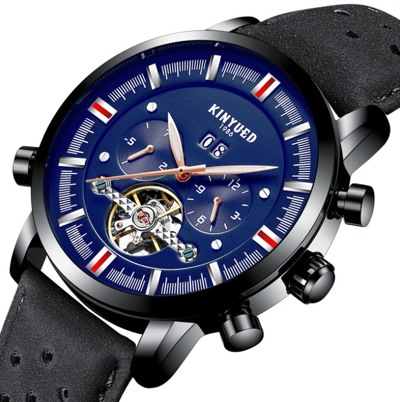 Montre à bracelet en cuir avec grand cadran pour homme
