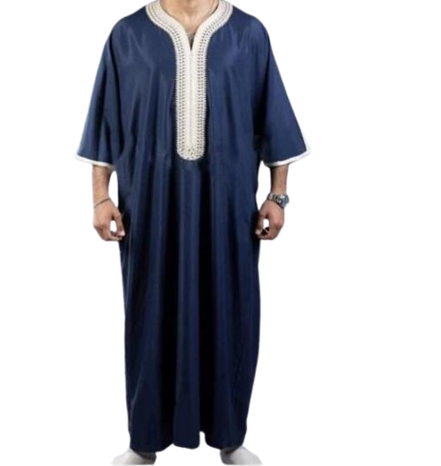 Chemise longue noire élégante pour homme, robe musulmane