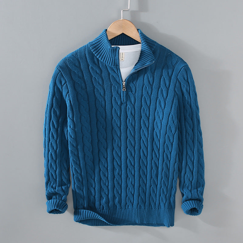 Pull homme en maille épaisse avec fermeture éclair et col roulé mi-long
