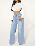 Jean taille haute à cordon de serrage et jambes larges – Édition 25 – Bleu clair