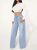Jean taille haute à cordon de serrage et jambes larges – Édition 25 – Bleu clair