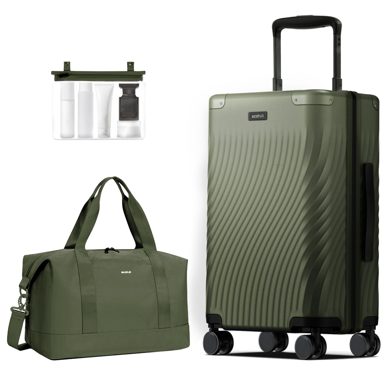 Valise cabine rigide extensible ECOHUB en polycarbonate recyclé, 51 cm (20 pouces), à roulettes, dimensions : 56 x 36 x 23 cm (22 x 14 x 9 pouces), homologuée pour les compagnies aériennes, avec roulettes multidirectionnelles et serrure TSA. Petite valise