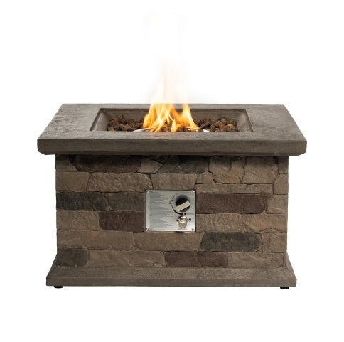 Foyer extérieur au propane de 71 cm (28 po) de côté, en béton imitation pierre, avec pierres de lave et housse de protection contre la pluie. Foyer au gaz sans fumée de 40 000 BTU pour patio, jardin, terrasse ou cour arrière.