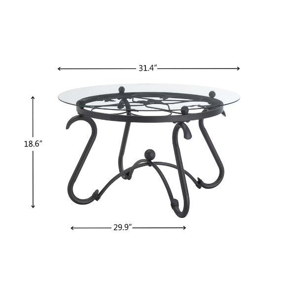 Ensemble de 2 tables basses en verre trempé avec table basse décorative et table d'appoint ronde