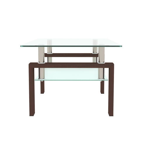Table basse rectangulaire en verre et noyer, table basse transparente, table d'appoint moderne pour salon