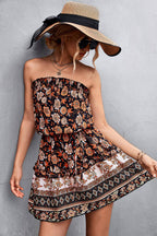 Robe bustier bohème à imprimé floral pour femme, idéale pour l'été et la plage.