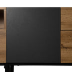 Meuble TV moderne pour téléviseur 80 pouces avec double espace de rangement, console multimédia, centre de divertissement avec porte abattante pour salon