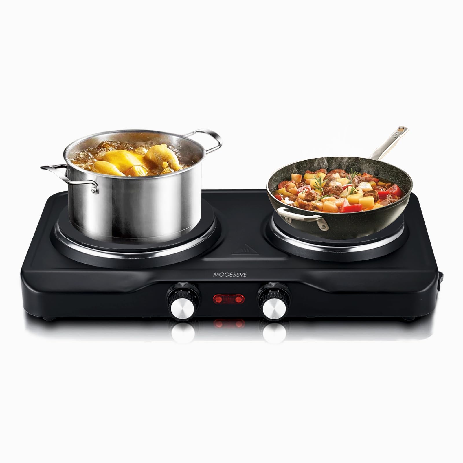 Plaque chauffante électrique 1800 W à double brûleur avec plaques chauffantes en aluminium de 18,3 cm et 15,5 cm. Réchaud portable avec contrôle de température réglable, facile à nettoyer et compatible avec tous les ustensiles de cuisine.