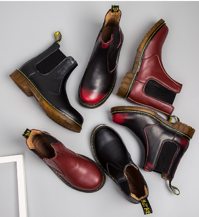 Bottes Martin en cuir de vachette à talons épais, style automne, pour femmes