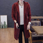 Veste pull longue à capuche chaude pour homme, coupe ajustée