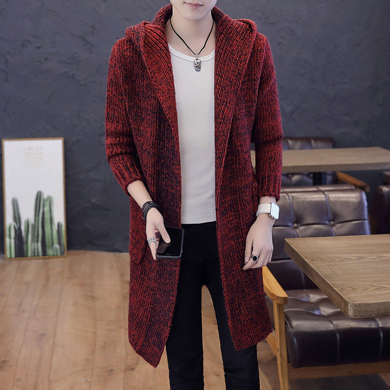 Veste pull longue à capuche chaude pour homme, coupe ajustée