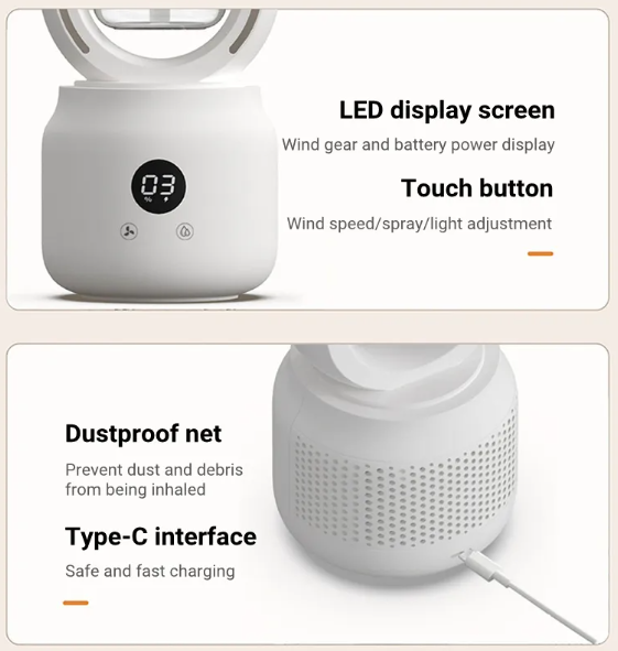 Ventilateur électrique sans pales avec brumisateur et humidificateur d'air USB (rechargeable, de table)