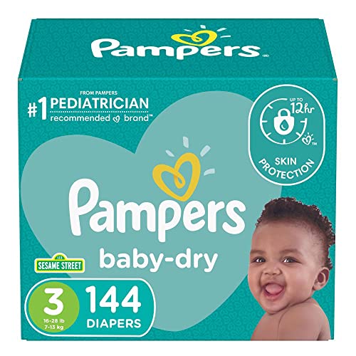 Couches Pampers Baby Dry jetables, taille 3, paquet géant de 144 unités
