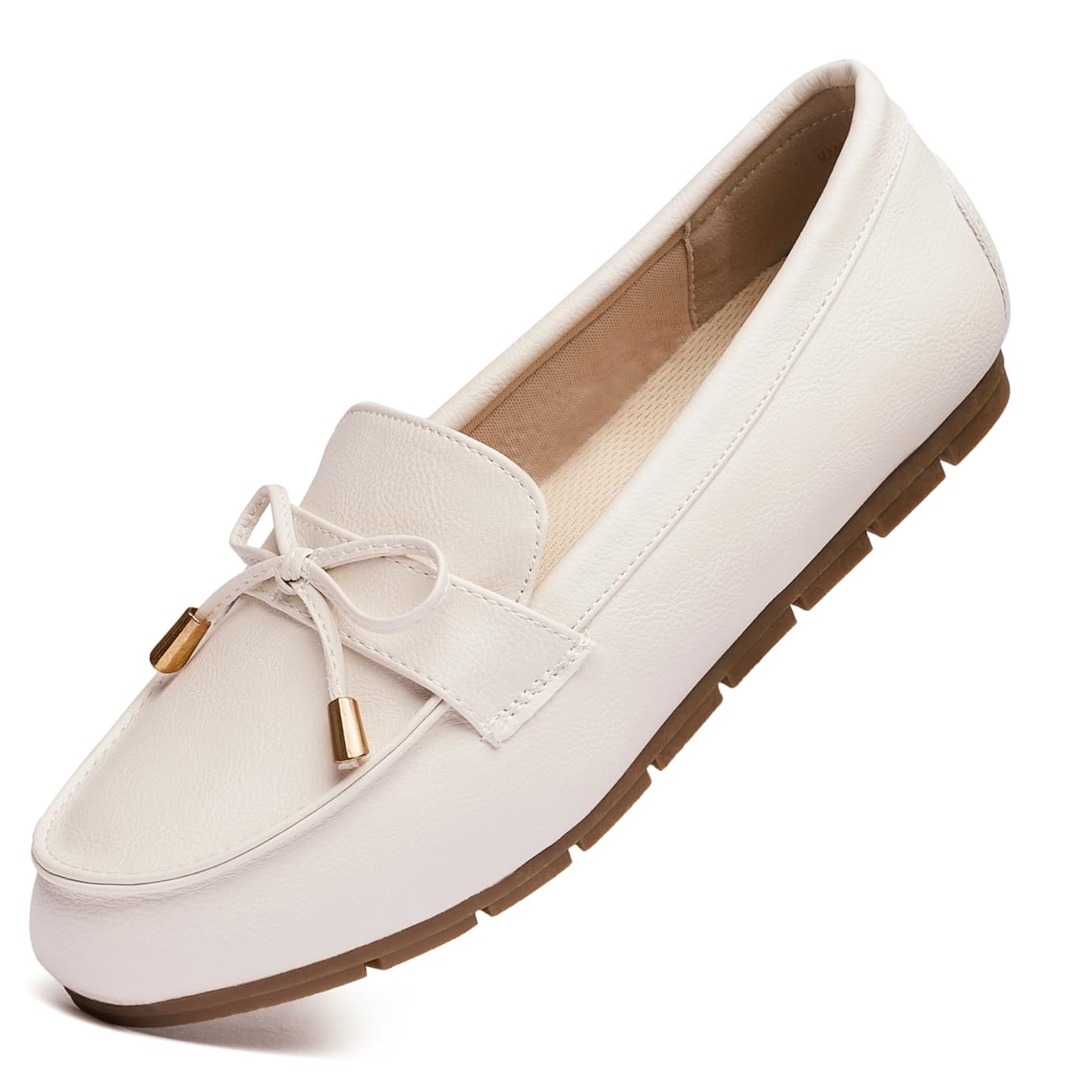 Mocassins Vespiero pour femmes, chaussures plates à enfiler, antidérapantes, confortables et souples, style business décontracté, en PU blanc, pointure 41 (largeur large).