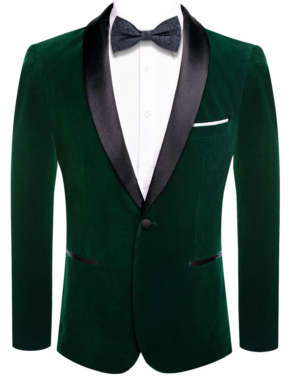 Blazer homme en velours à un bouton, cravate haute, revers châle, idéal pour mariage, banquet, vert foncé, taille XL