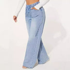 Jean taille haute à cordon de serrage et jambes larges – Édition 25 – Bleu clair
