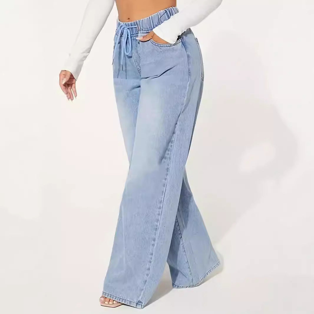 Jean taille haute à cordon de serrage et jambes larges – Édition 25 – Bleu clair