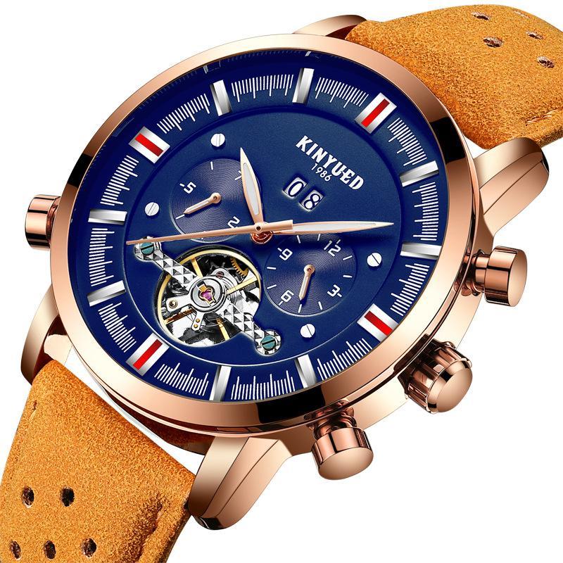 Montre à bracelet en cuir avec grand cadran pour homme