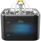 Fontaine à eau Crystal Cat avec couvercle en acier inoxydable, 3 L (101 oz), lumière LED pour chats et chiens (noir)