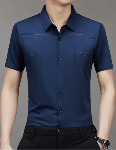 Chemise d'été pour homme à manches courtes, sans coutures, style business.