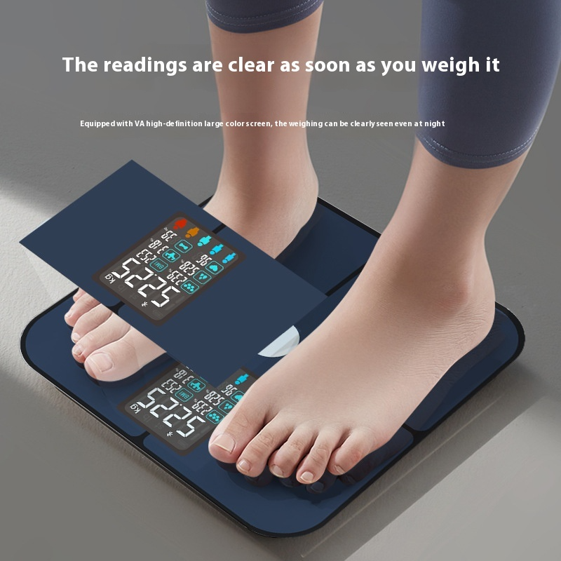 Balance électronique intelligente à écran couleur VA avec mesure précise de la fréquence cardiaque et du taux de masse grasse.