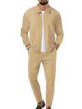 Ensemble de survêtement gaufré Riskrole pour homme, 2 pièces, manches longues, fermeture éclair, style décontracté, idéal pour le jogging et les activités sportives.