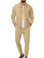 Ensemble de survêtement gaufré Riskrole pour homme, 2 pièces, manches longues, fermeture éclair, style décontracté, idéal pour le jogging et les activités sportives.
