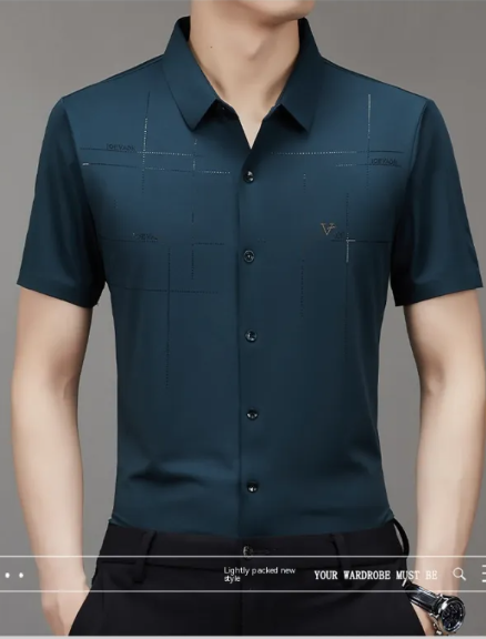 Chemise d'été pour homme à manches courtes, sans coutures, style business.
