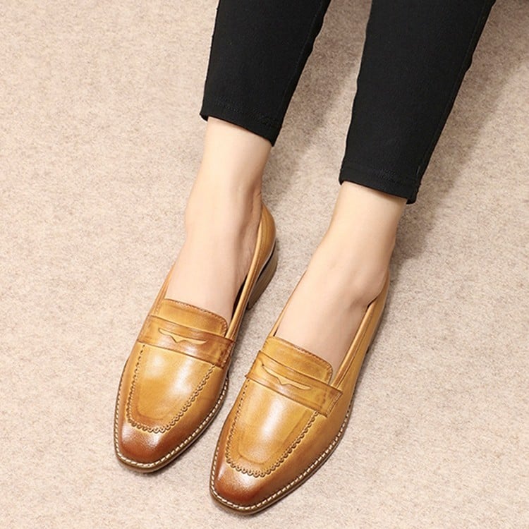 Chaussures plates en cuir style rétro anglais