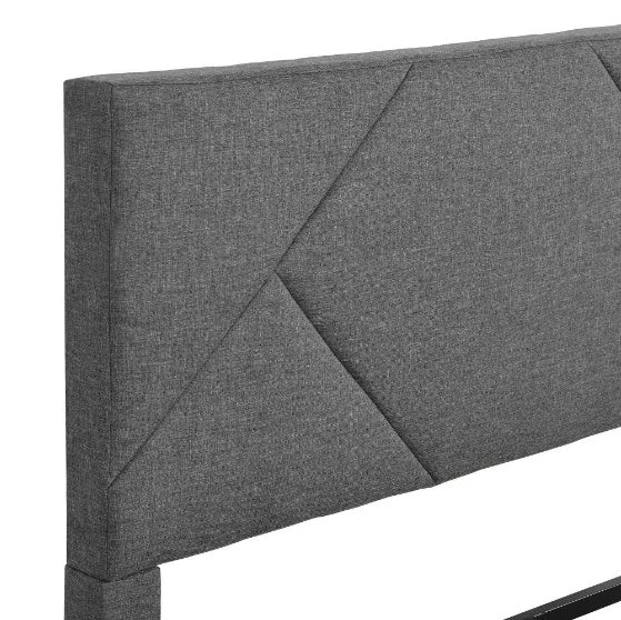 Cadre de lit plateforme rembourré Queen-size, soutenu par des barres en bois, facile à assembler, gris