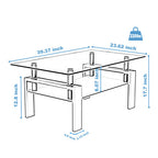 Table basse rectangulaire en verre et noyer, table basse transparente, table d'appoint moderne pour salon