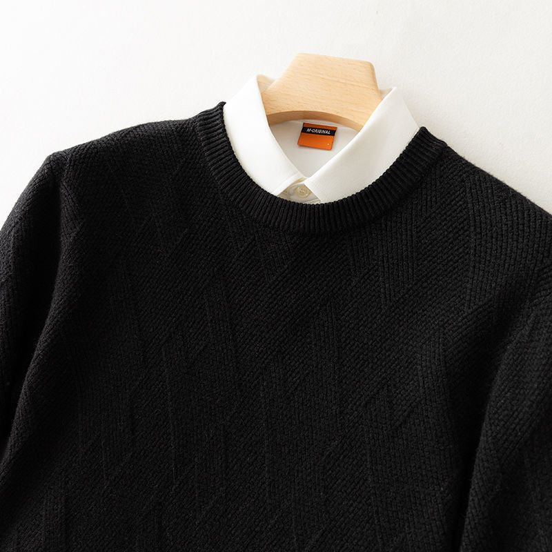 Chemise homme ample en jacquard épais à col rond