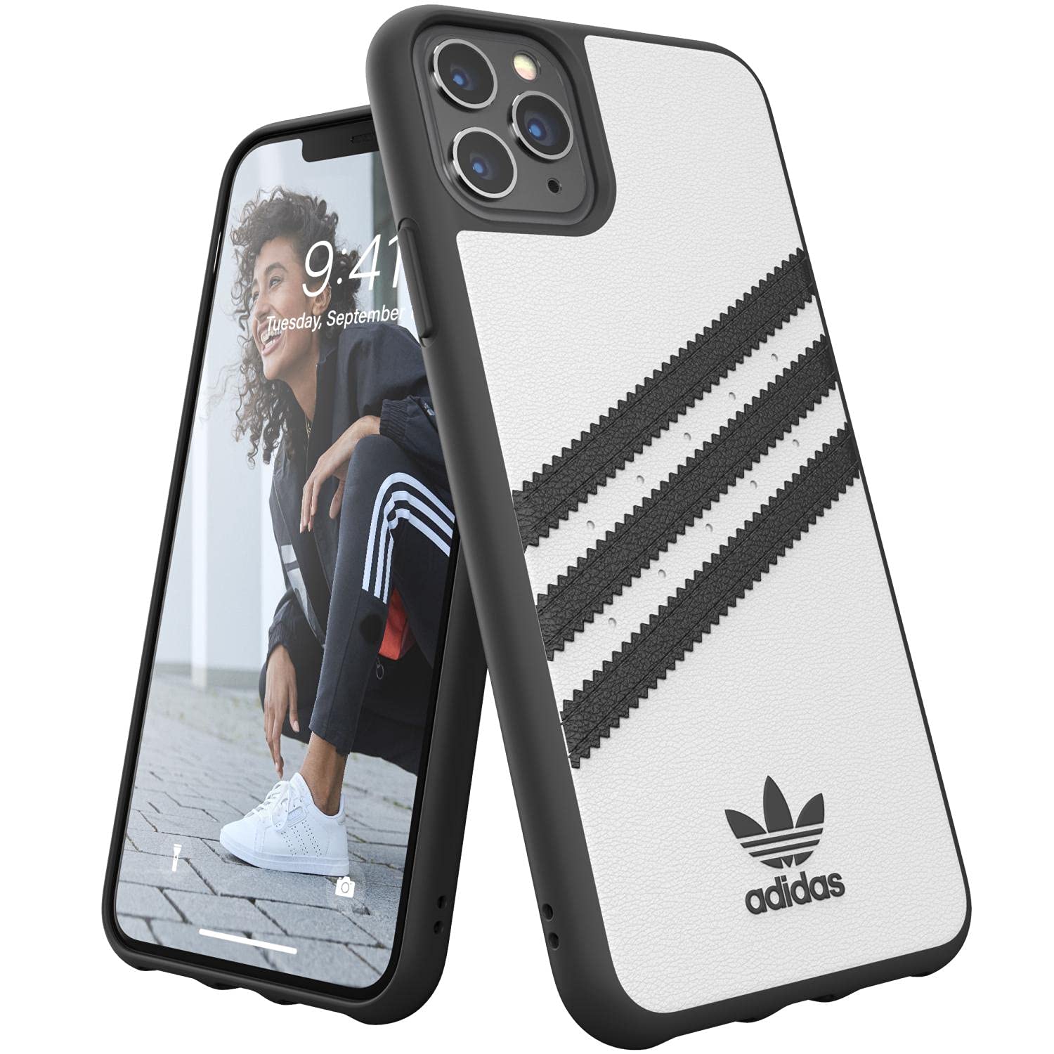 Coque de téléphone moulée ADIDAS Originals blanche/noire pour iPhone 11 Pro Max, résistante aux chutes