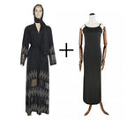 Robe longue noire musulmane pour femme avec ornements