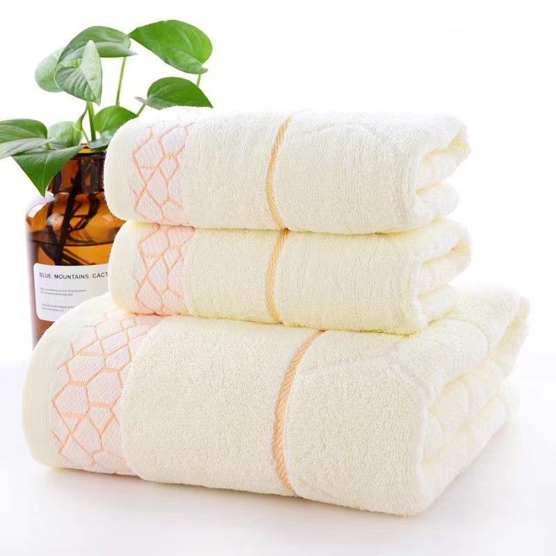 Ensemble de 3 serviettes de bain en pur coton de couleur unie