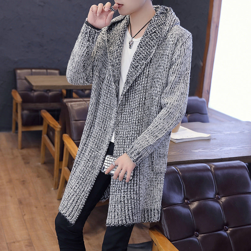 Veste pull longue à capuche chaude pour homme, coupe ajustée