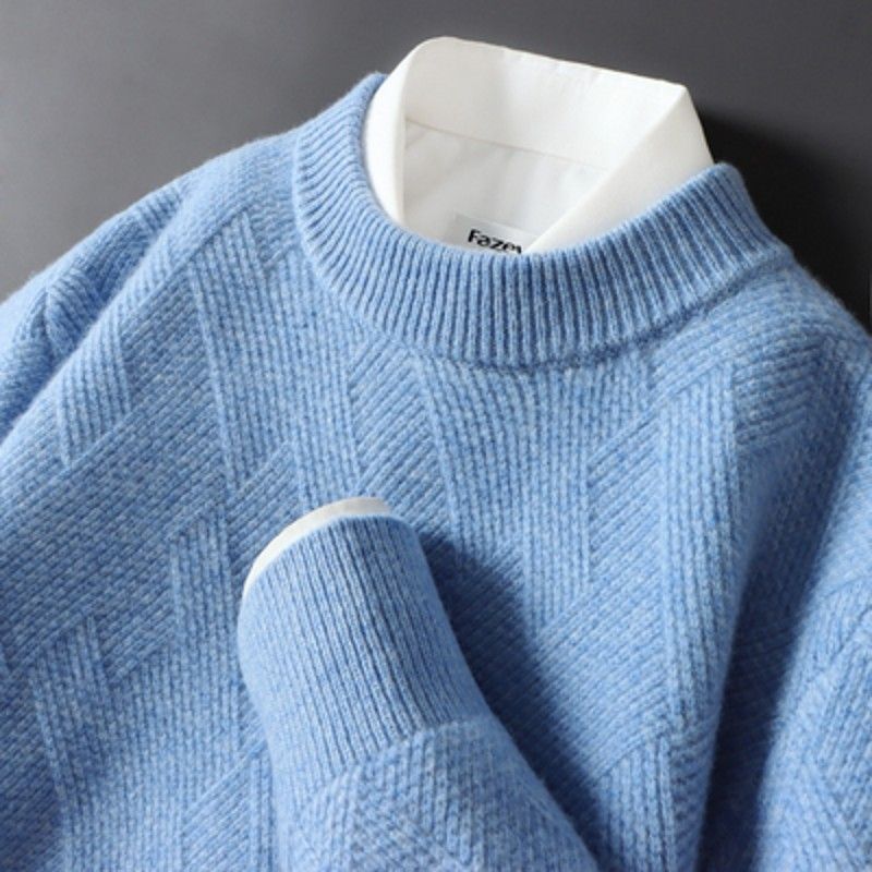 Chemise homme ample en jacquard épais à col rond