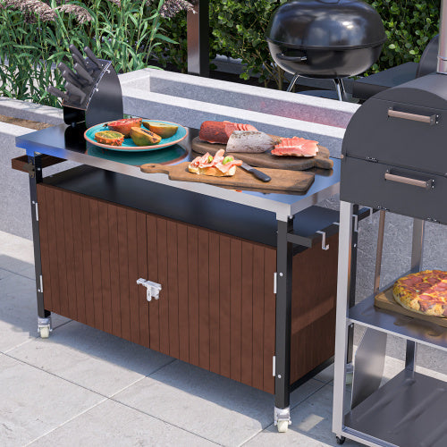 Chariot de barbecue d'extérieur avec plateau en acier inoxydable