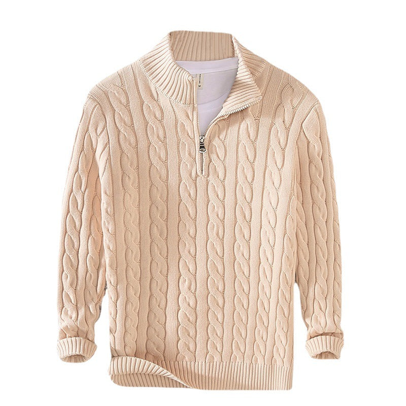 Pull homme en maille épaisse avec fermeture éclair et col roulé mi-long