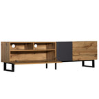 Meuble TV moderne pour téléviseur 80 pouces avec double espace de rangement, console multimédia, centre de divertissement avec porte abattante pour salon