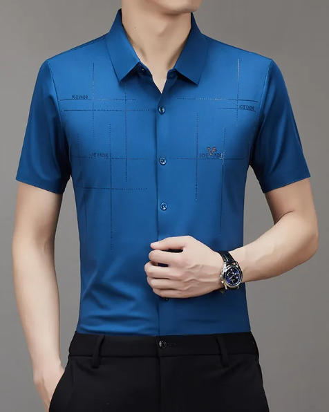 Chemise d'été pour homme à manches courtes, sans coutures, style business.